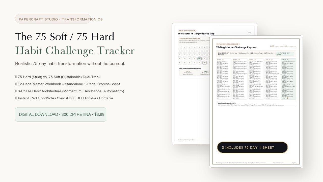 The 75 Soft / 75 Hard Habit Challenge Tracker [Realistic Transformation OS]