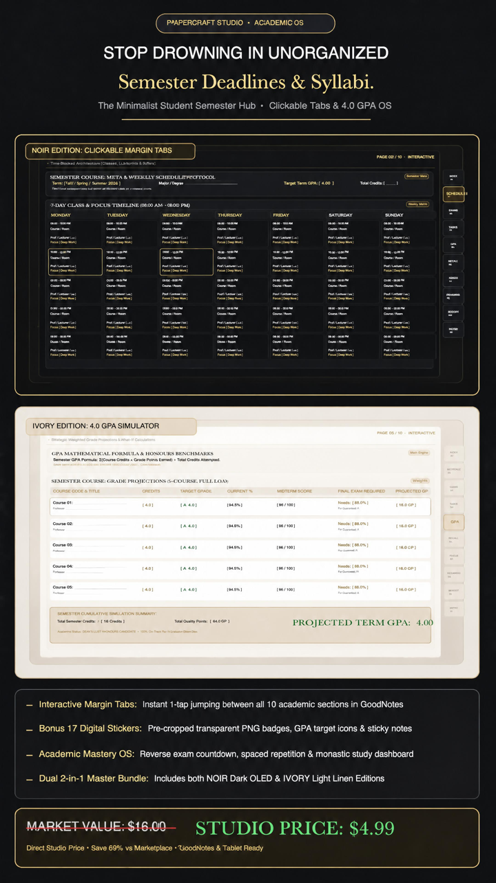 The Minimalist Student Semester Hub — Academic Mastery & GPA OS [2-in-1 Dual Bundle]