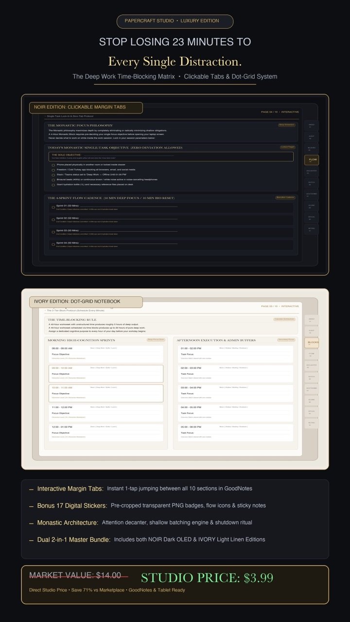 The Deep Work Time-Blocking Matrix — Monastic Flow & Focus OS [2-in-1 Dual Bundle]