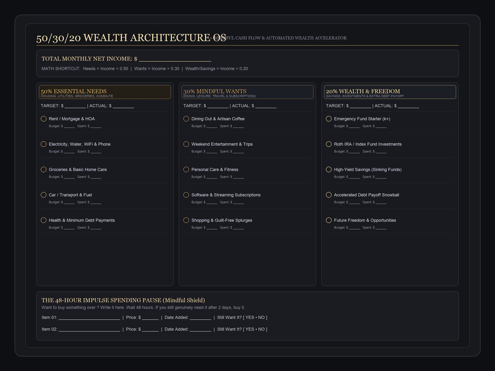 The 50/30/20 Wealth Architecture OS [Aesthetic Budget & Finance System]