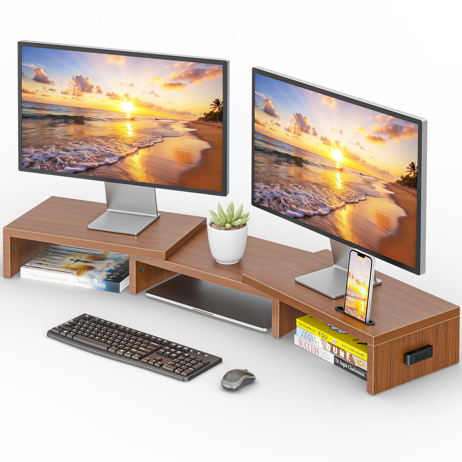 Solid Natural Walnut Dual Monitor Shelf Riser